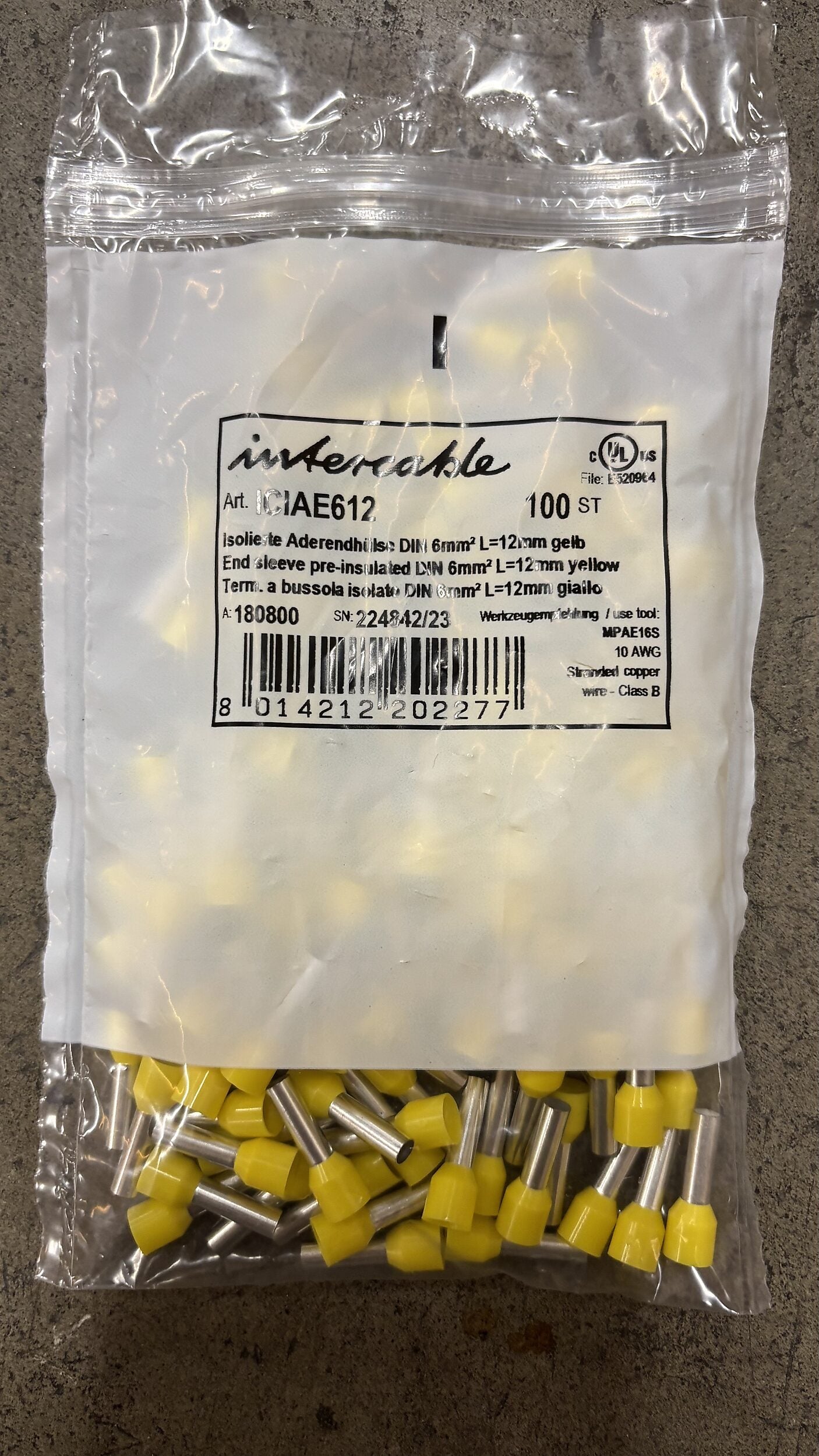Intercable Aderendhülsen 6qmm L=12mm isoliert 100 Stk. gelb ICIAE612