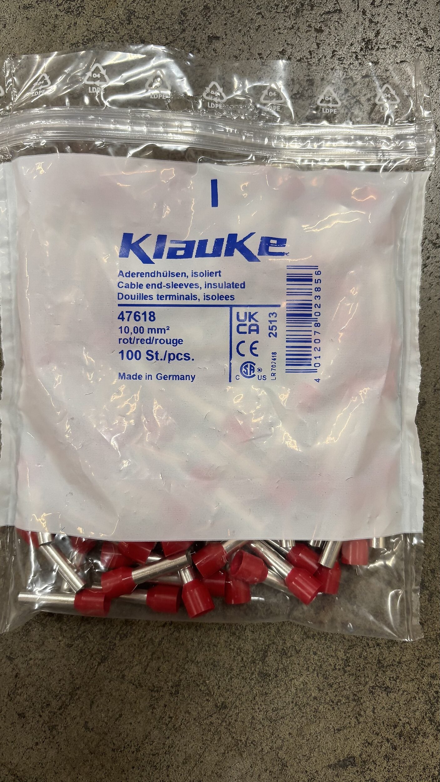 Klauke Aderendhülsen 10qmm L=18mm isoliert 100 Stk. rot