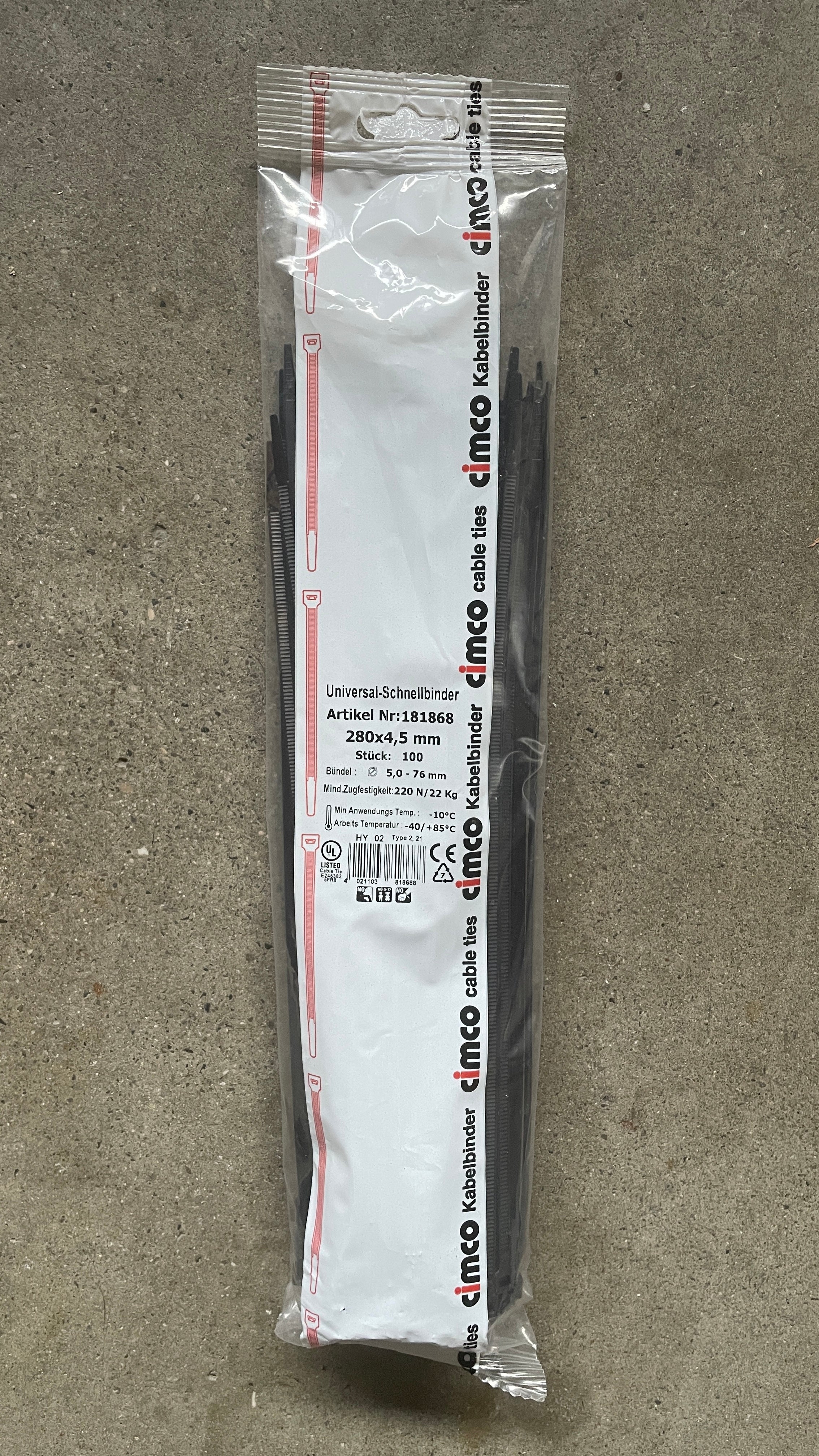 CIMCO-Cimco Kabelbinder 280x4,5mm 100Stk schwarz 181868 - Elektro-Basics