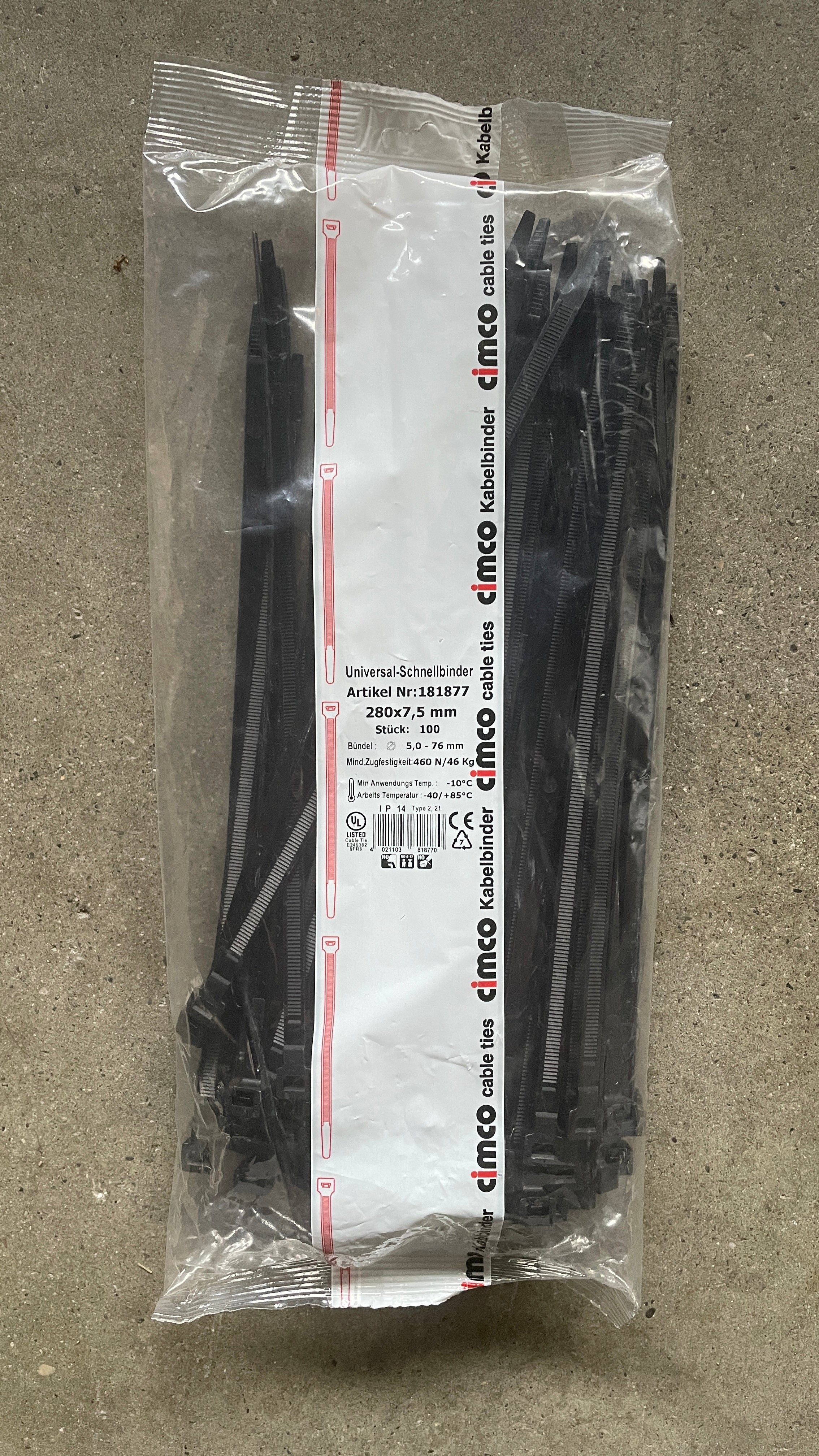 CIMCO-Cimco Kabelbinder 280x7,5mm 100Stk schwarz 181877 - Elektro-Basics