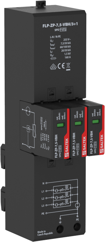 Saltek Überspannungsschutz TNS/TT für Sammelschiene 40mm, FLP-ZP-7,5-VBH/3+1