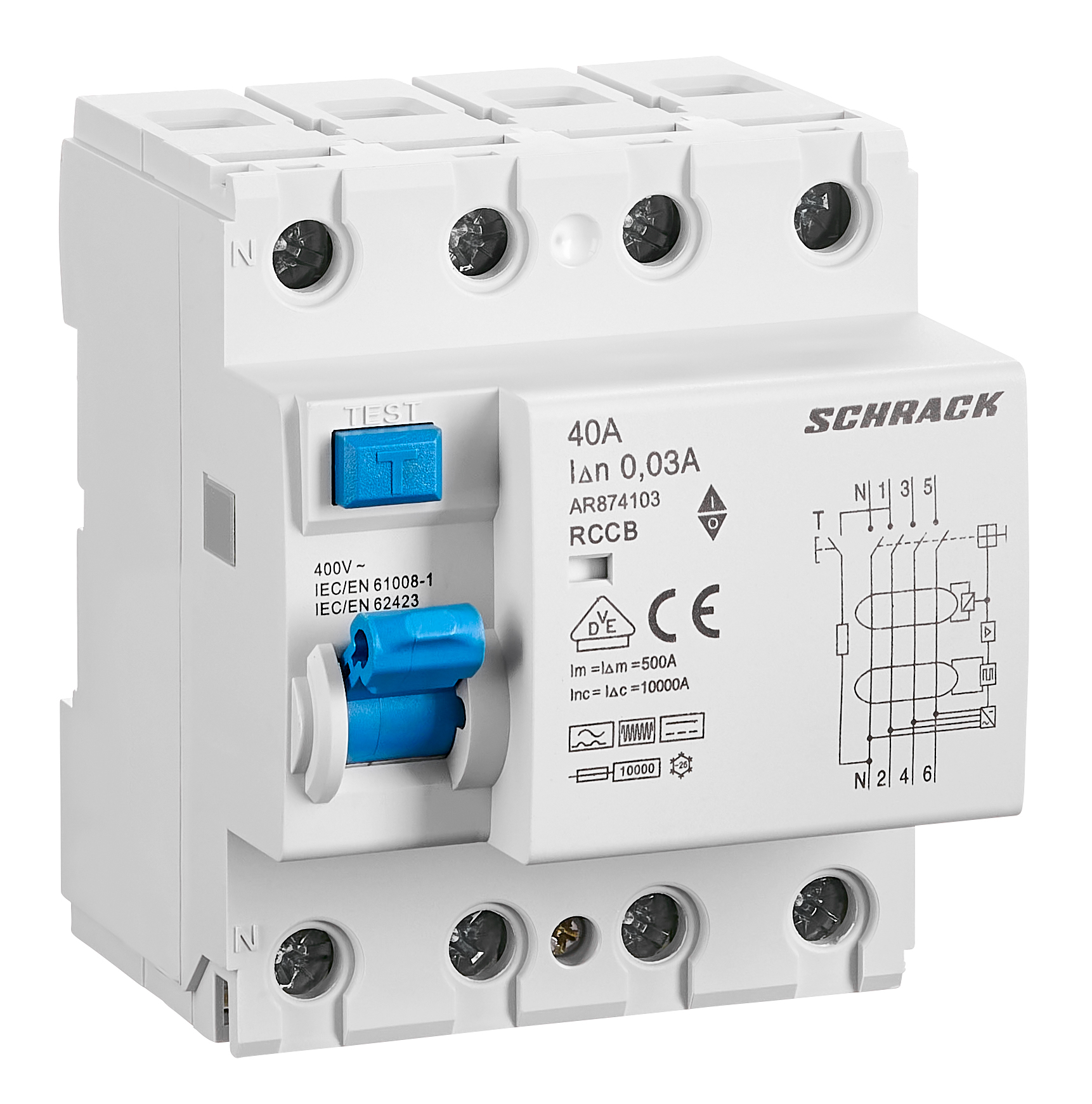 FI-Schutzschalter Serie AMPARO, 10kA, 40A,4-polig,30mA Typ B